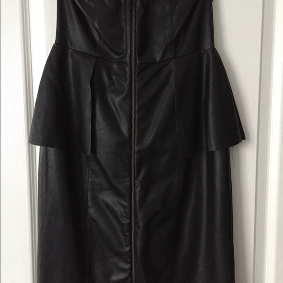 Olivaceous Black faux leather peplum dress sz med - Picture 2 of 5
